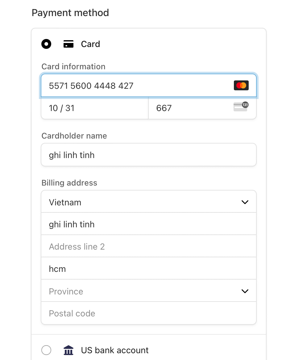 Hướng dẫn nhập thông tin thẻ